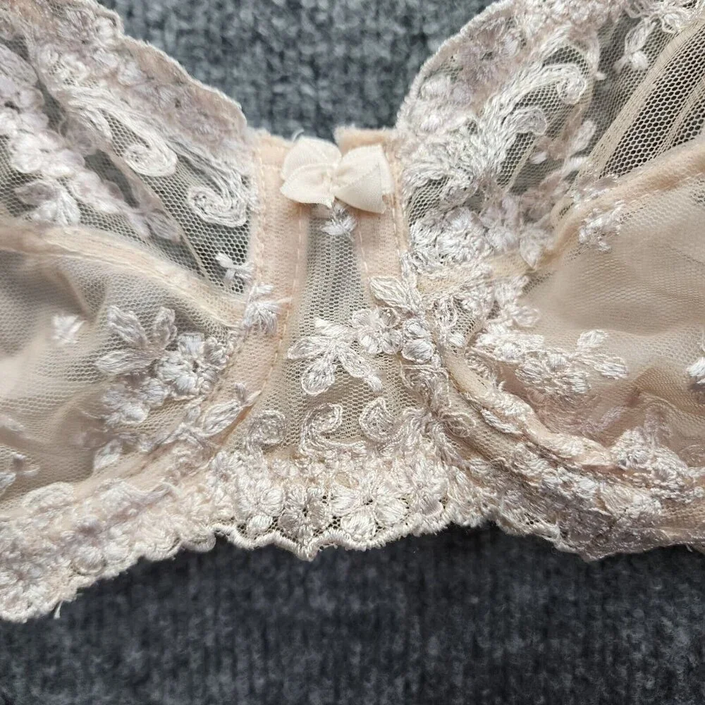 Vintage Victoria Secret womens‎ 34C Nude White Floral Lace Sheer 90's Sexy Bra